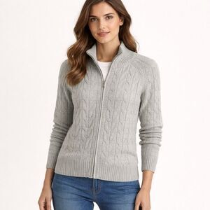 Marc New York Womens Zip Up Cable Knit Sweater Size M Gray Ribbed Old Money